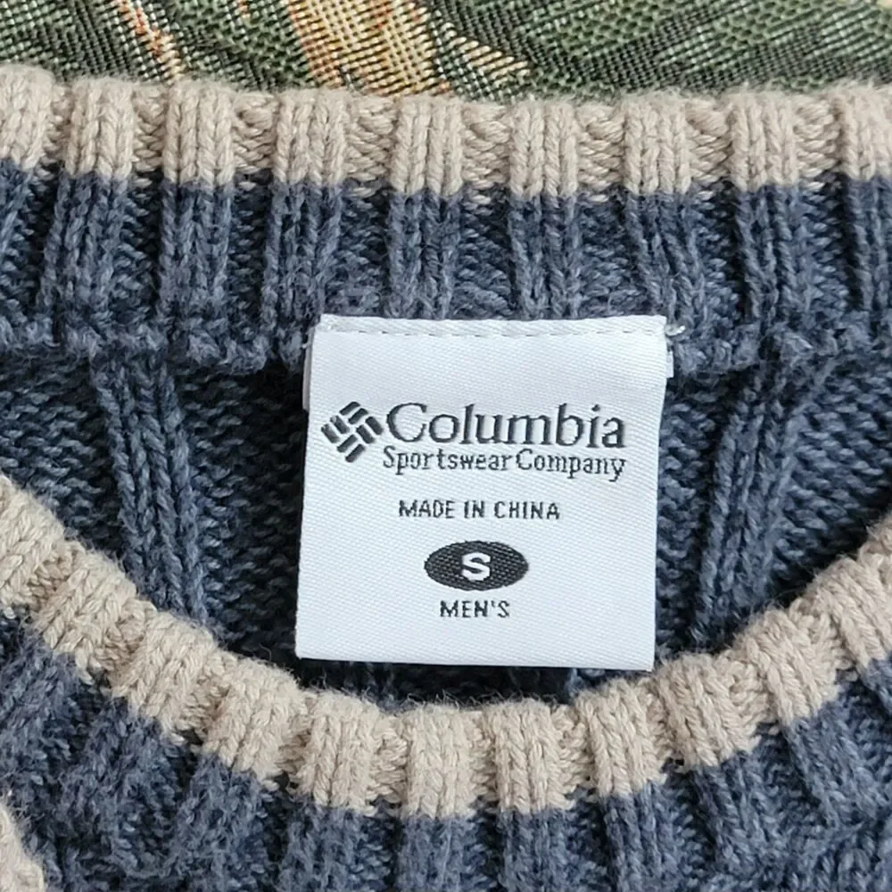 Columbia Sportswear Sweater Mens Small Grayish Blue 100% Cotton Ribbed Preppy